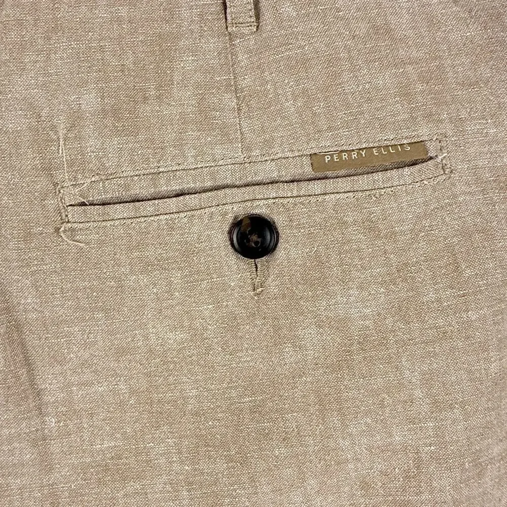 Perry Ellis Pants Mens 34x30 (37x28) Beige Linen Drawstring Beach Summer Preppy